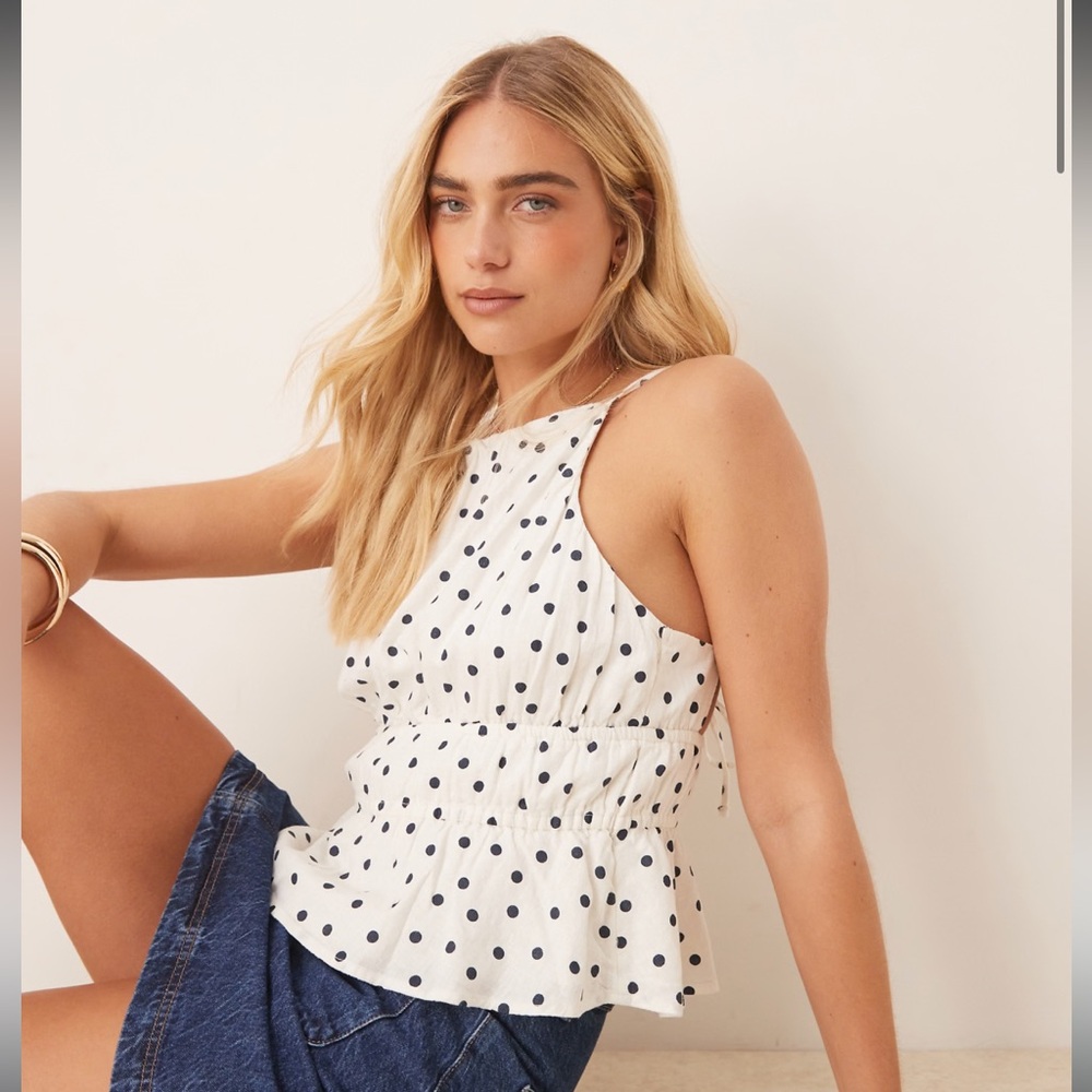 Abercrombie & Fitch smocked halterneck top in polka dot